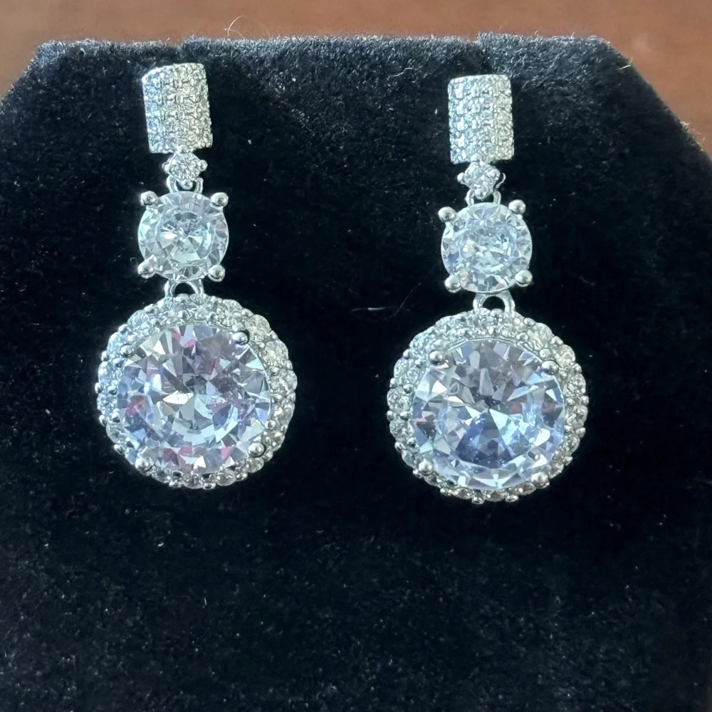 6 Ct T.W. Round Simulated Diamond Halo Drop Dangle, Beautiful, Bridal Earrings - Picture 10 of 10